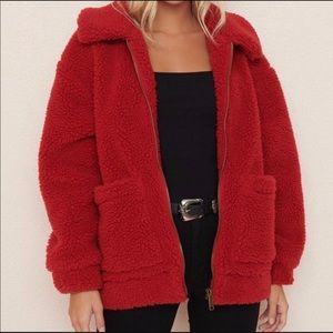 OVERSIZED Red teddy coat